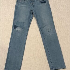 Ag Adriano Goldschmied Blue Straight Leg Distressed Jeans